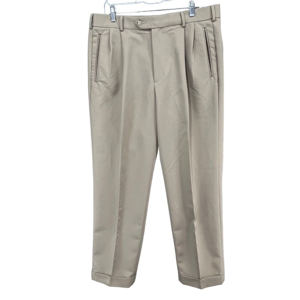 Dockers Pants Men 36x32 Tan Relaxed Fit Comfort Khaki Pleats Front Cuffed Preppy